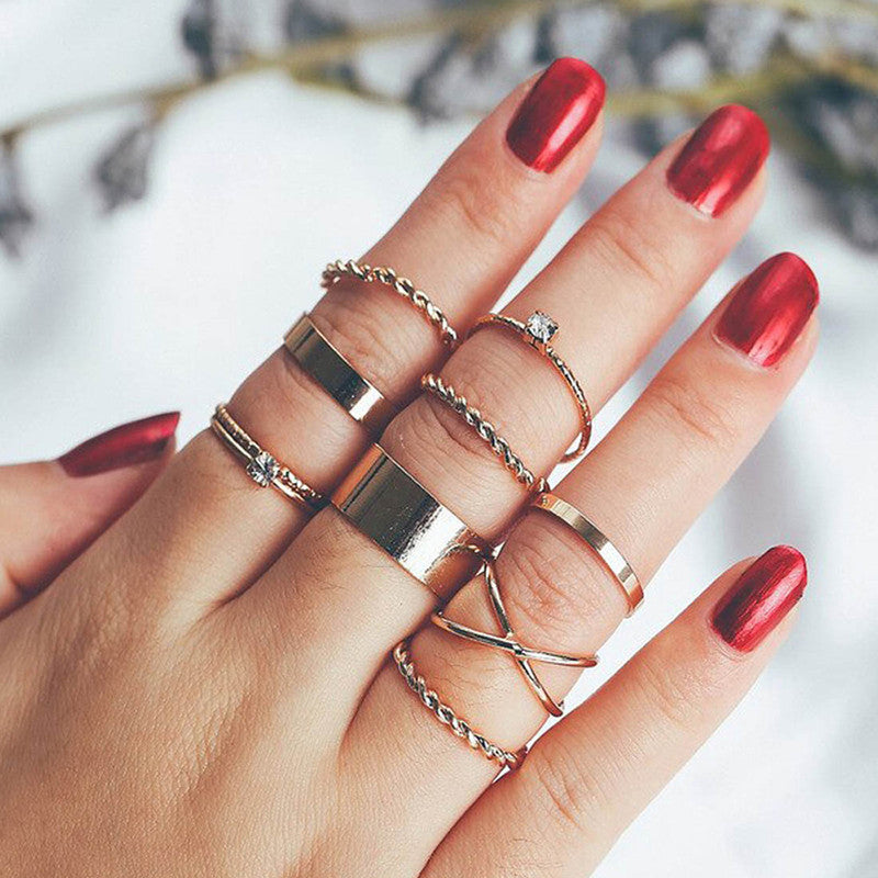 Exclusive Limited Edition Ad Gold Plated Elegant Rings Set of 9 Mixed Sizes For Women - MySmartBazaar