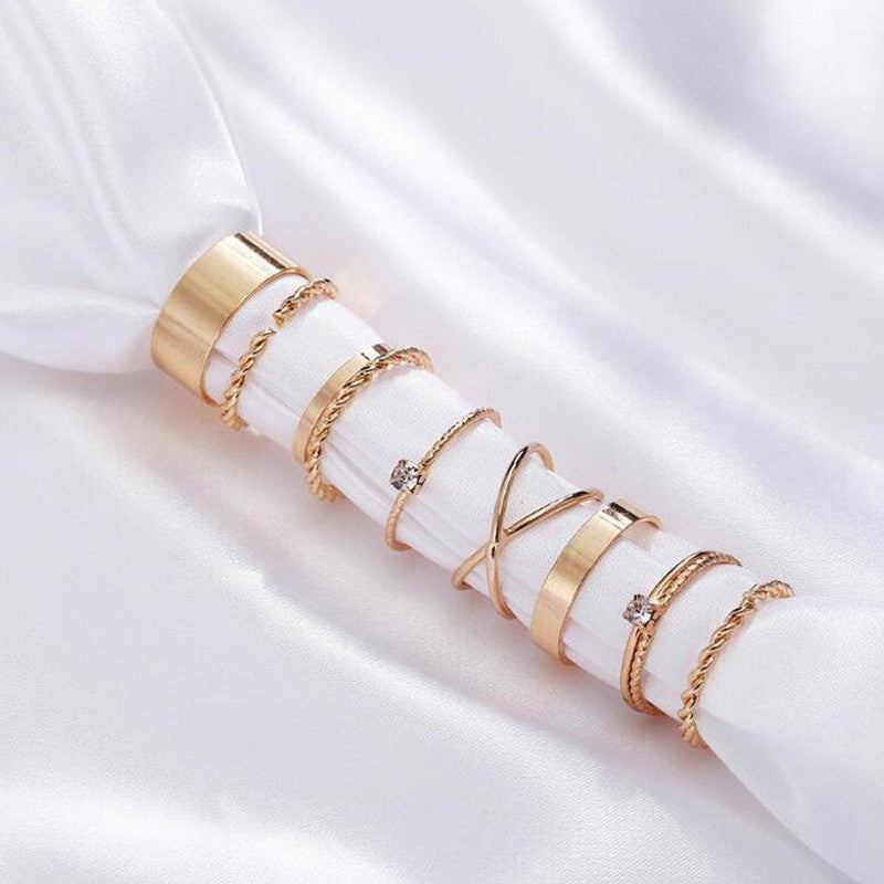 Exclusive Limited Edition Ad Gold Plated Elegant Rings Set of 9 Mixed Sizes For Women - MySmartBazaar