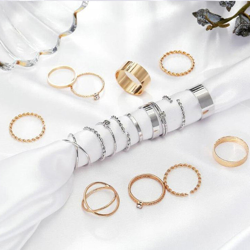 Exclusive Limited Edition Ad Gold Plated Elegant Rings Set of 9 Mixed Sizes For Women - MySmartBazaar