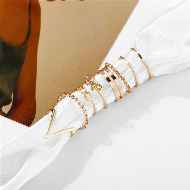 Splendid Heart Note Multi Designs Gold Plated Rings Set of 9 Mixed Sizes For Women - MySmartBazaar