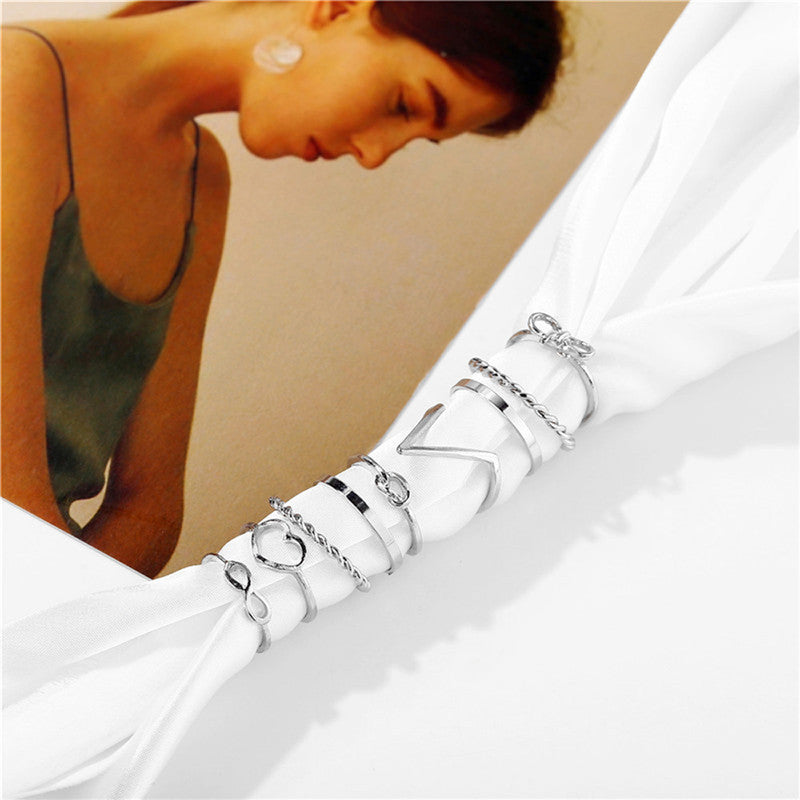 Delicate Heart Note Multi Designs Gold Plated Rings Set of 9 Mixed Sizes For Women - MySmartBazaar