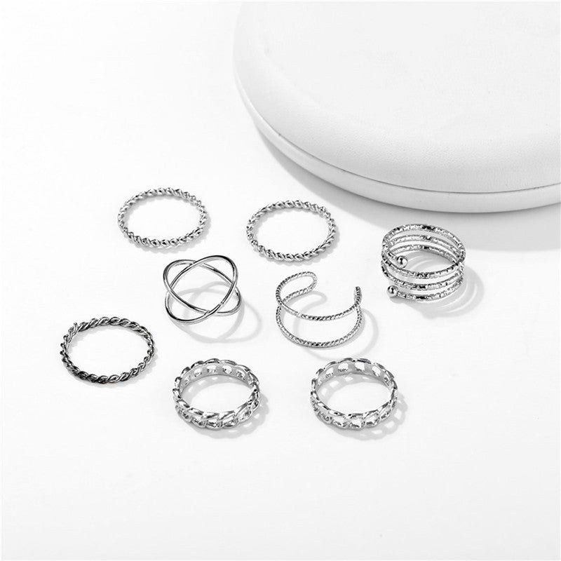 Delicate Heart Note Multi Designs Gold Plated Rings Set of 9 Mixed Sizes For Women - MySmartBazaar