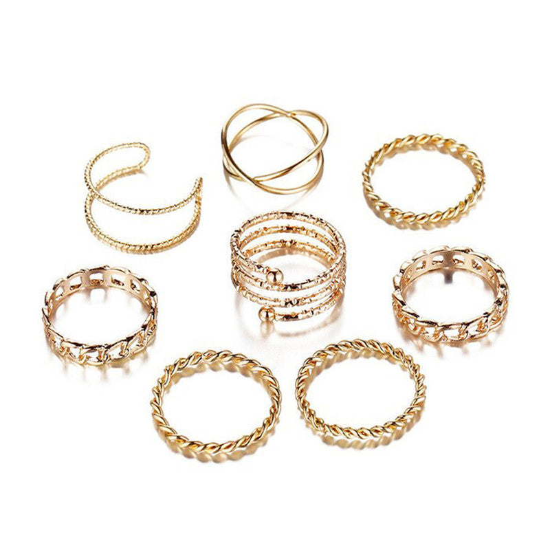 Mesmerizing Vintage Gold Plated Stunning Rings Set of 8 Mixed Sizes For Women - MySmartBazaar