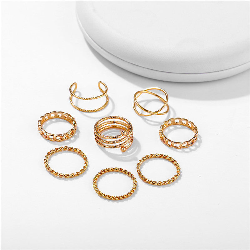 Mesmerizing Vintage Gold Plated Stunning Rings Set of 8 Mixed Sizes For Women - MySmartBazaar