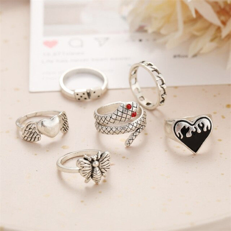 Silver Plated Snake inspired Stackable Rings Combo of 6 For Women - MySmartBazaar