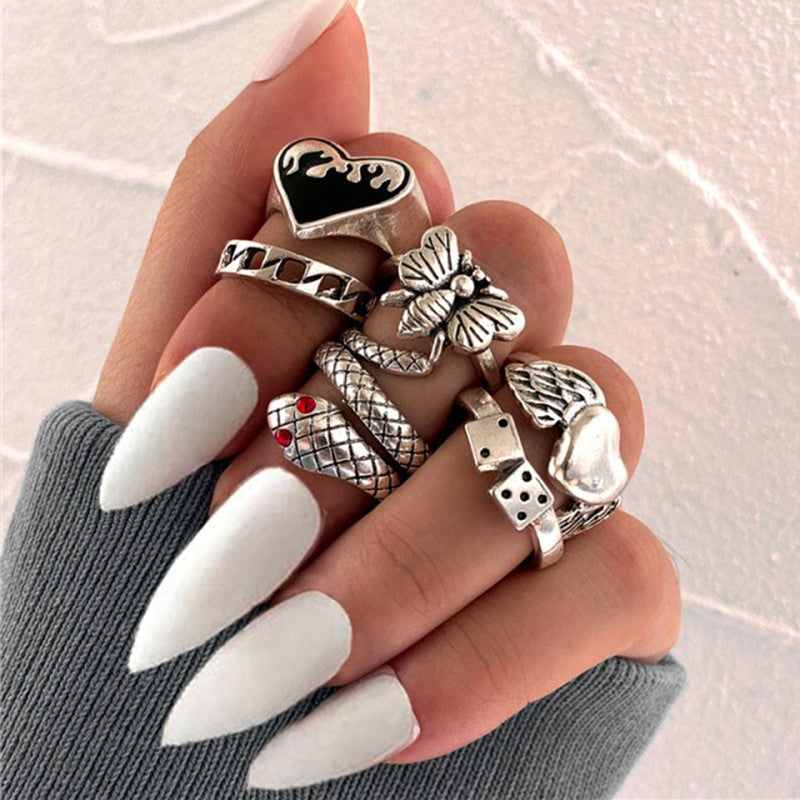 Silver Plated Snake inspired Stackable Rings Combo of 6 For Women - MySmartBazaar