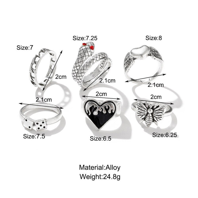 Silver Plated Snake inspired Stackable Rings Combo of 6 For Women - MySmartBazaar