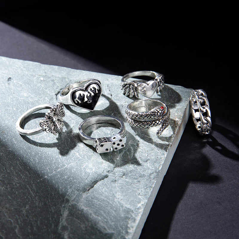 Silver Plated Snake inspired Stackable Rings Combo of 6 For Women - MySmartBazaar