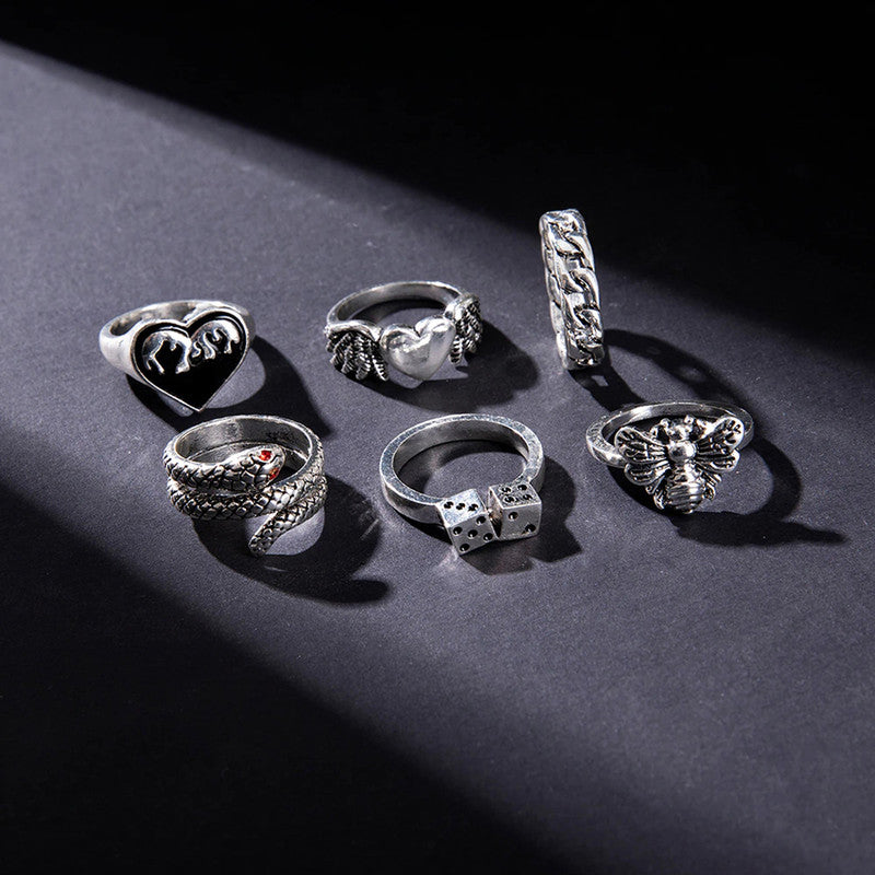 Silver Plated Snake inspired Stackable Rings Combo of 6 For Women - MySmartBazaar