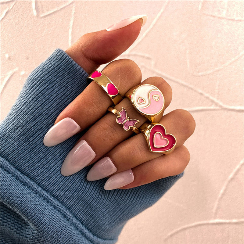 Gold Plated Pink Rings Set of 4 For Women - MySmartBazaar