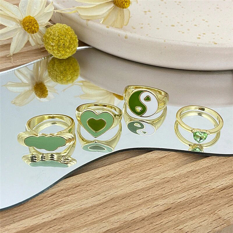 Gold Plated Green Rings Set of 4 For Women - MySmartBazaar