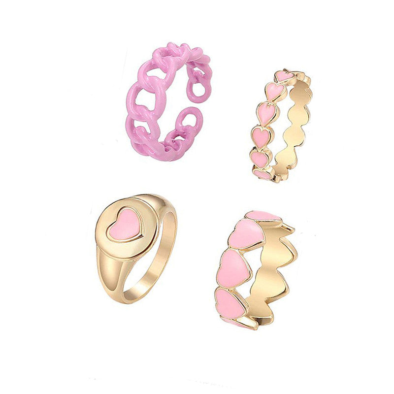 Gold Plated Pink Rings Set of 4 For Women - MySmartBazaar