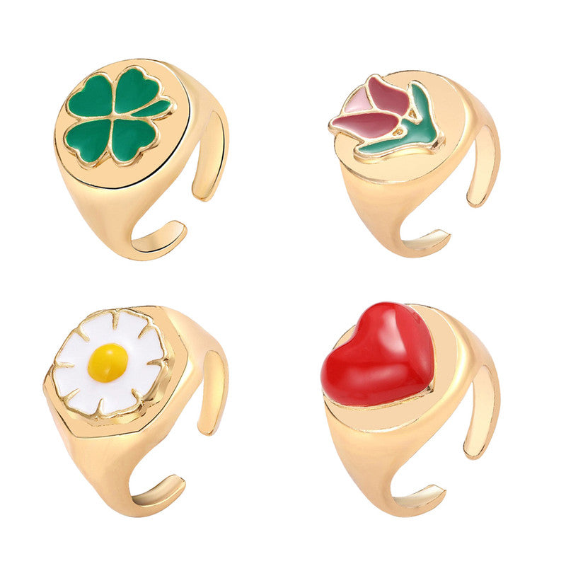 Gold Plated Multicolour Rings Set of 4 For Women - MySmartBazaar