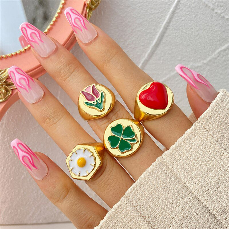Gold Plated Multicolour Rings Set of 4 For Women - MySmartBazaar