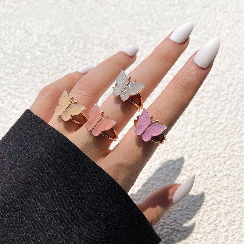 Gold Plated Multicolour Butterfly Shaped Rings Set of 4 For Women - MySmartBazaar