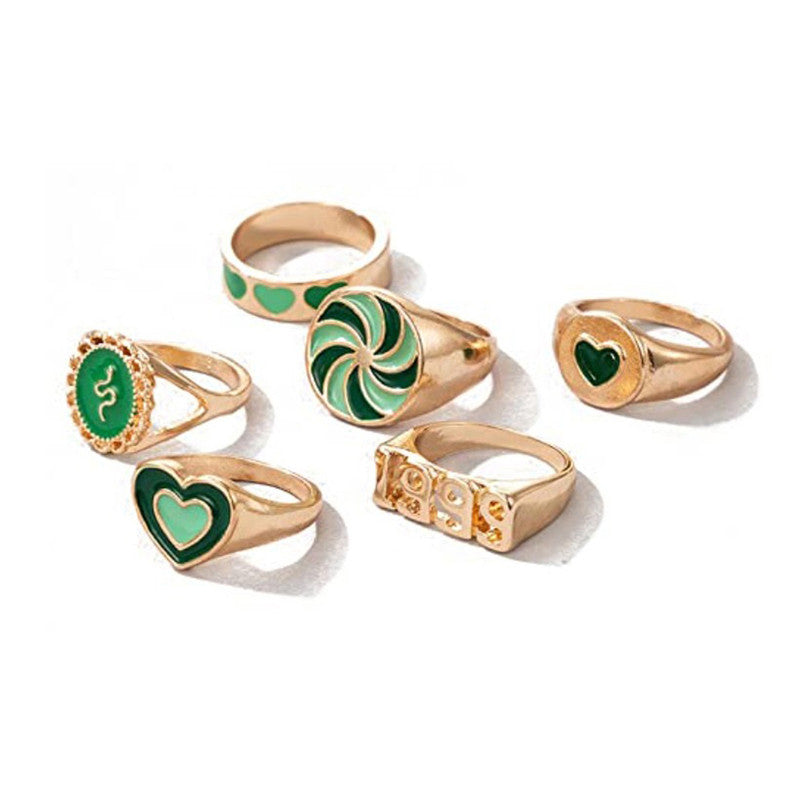 Gold Plated Green Rings Combo Set of 6 For Women - MySmartBazaar