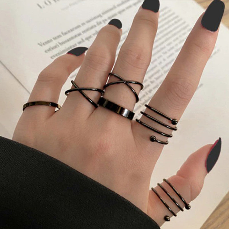 Silver Plated Black-Toned Rings Set of 6 For Women - MySmartBazaar