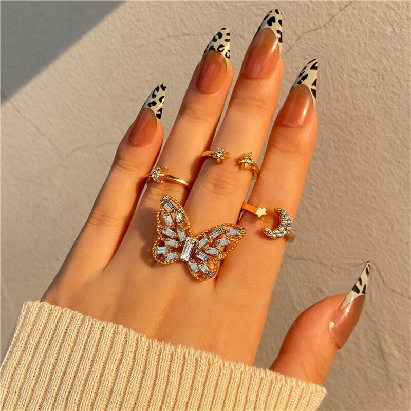 Gold Plated Butterfly Rings Set of 5 For Women - MySmartBazaar