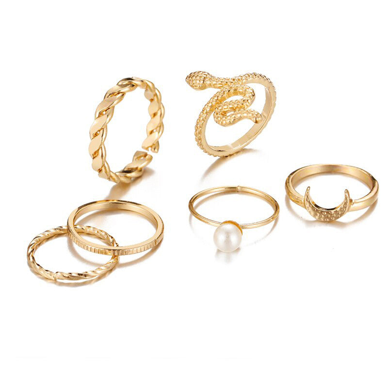 Gold Plated Snake Rings Set of 6 For Women - MySmartBazaar