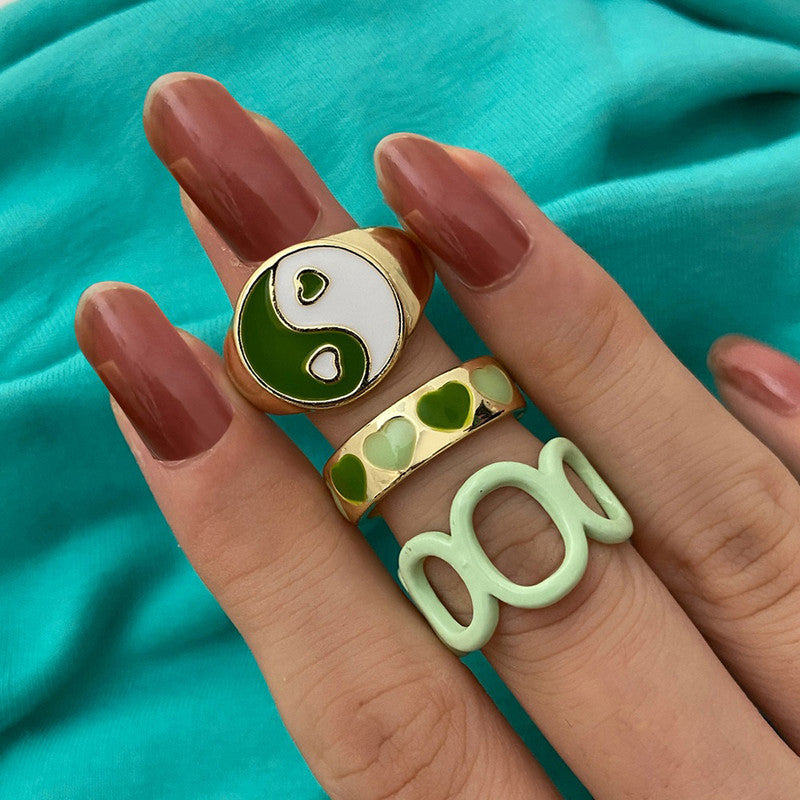 Gold Plated Green Stackable Rings Set of 3 For Women - MySmartBazaar