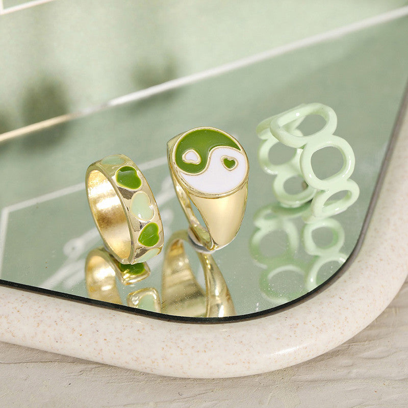 Gold Plated Green Stackable Rings Set of 3 For Women - MySmartBazaar