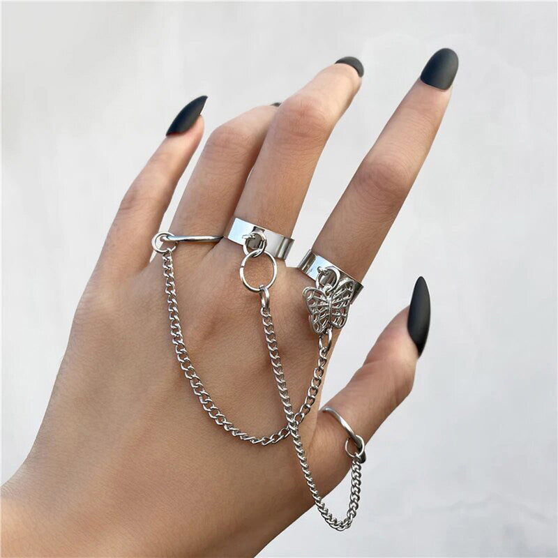 Silver Plated Silver-Toned Chain Ring Set of 2 For Women - MySmartBazaar
