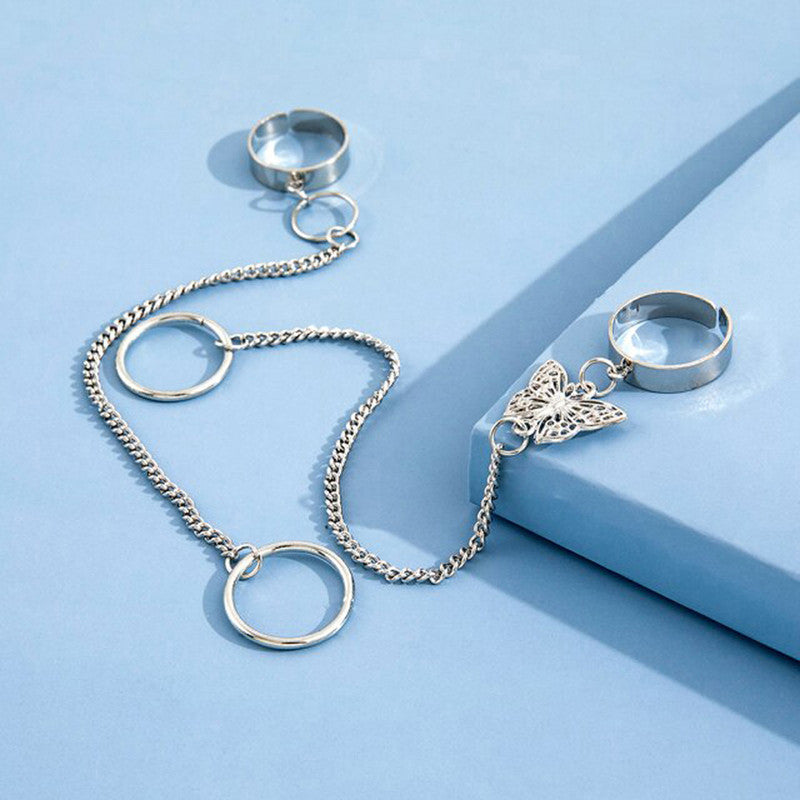 Silver Plated Silver-Toned Chain Ring Set of 2 For Women - MySmartBazaar