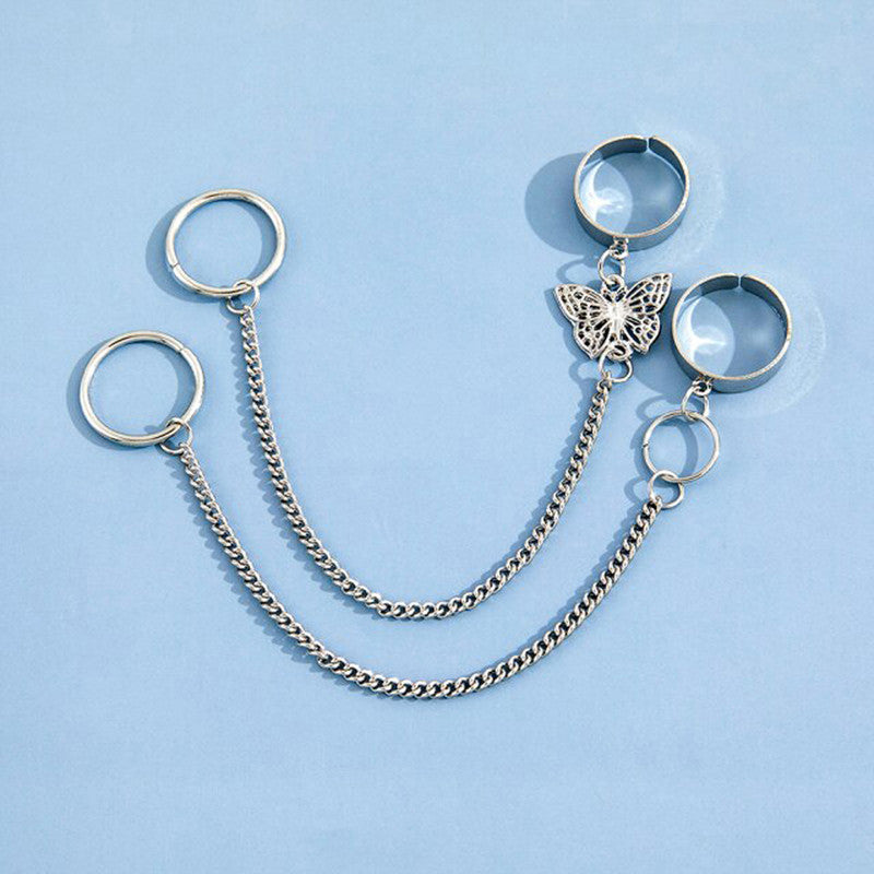 Silver Plated Silver-Toned Chain Ring Set of 2 For Women - MySmartBazaar