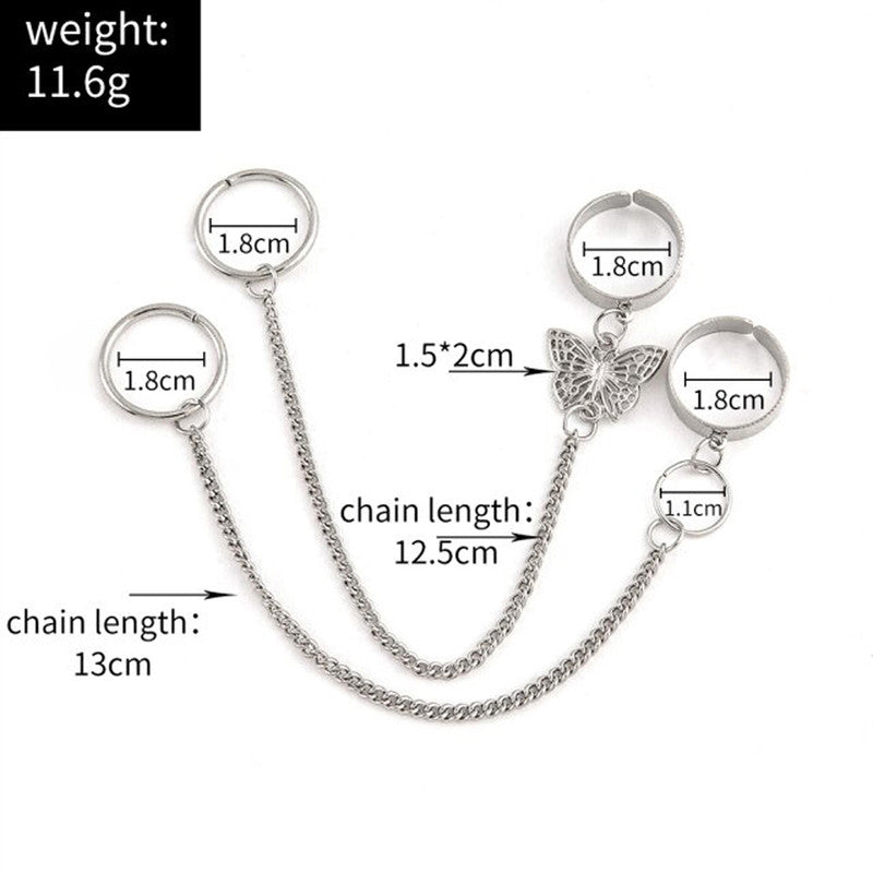 Silver Plated Silver-Toned Chain Ring Set of 2 For Women - MySmartBazaar