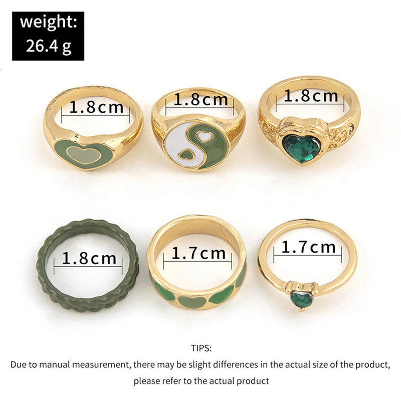 Gold Plated Green Stackable Rings Set of 6 For Women - MySmartBazaar