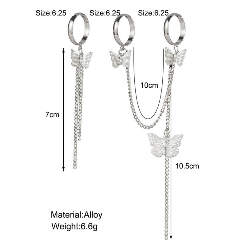 Silver Plated Silver Toned Butterfly Inspired Chain Rings Set of 2 For Women - MySmartBazaar