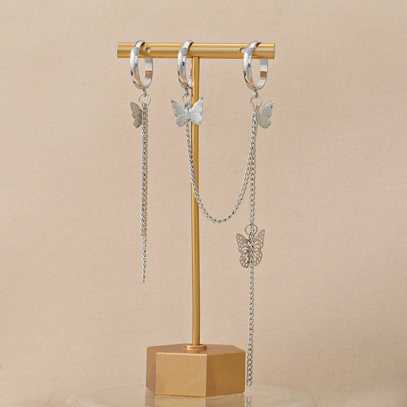 Silver Plated Silver Toned Butterfly Inspired Chain Rings Set of 2 For Women - MySmartBazaar