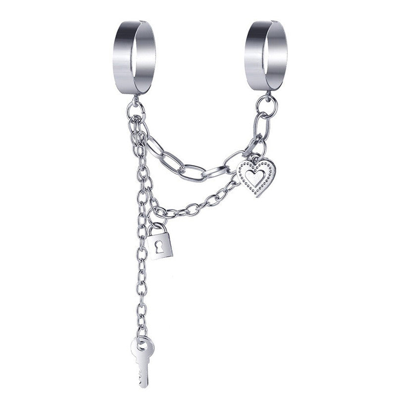 Silver-Toned Silver Plated Lock-Key Inspired Chain Rings For Women - MySmartBazaar