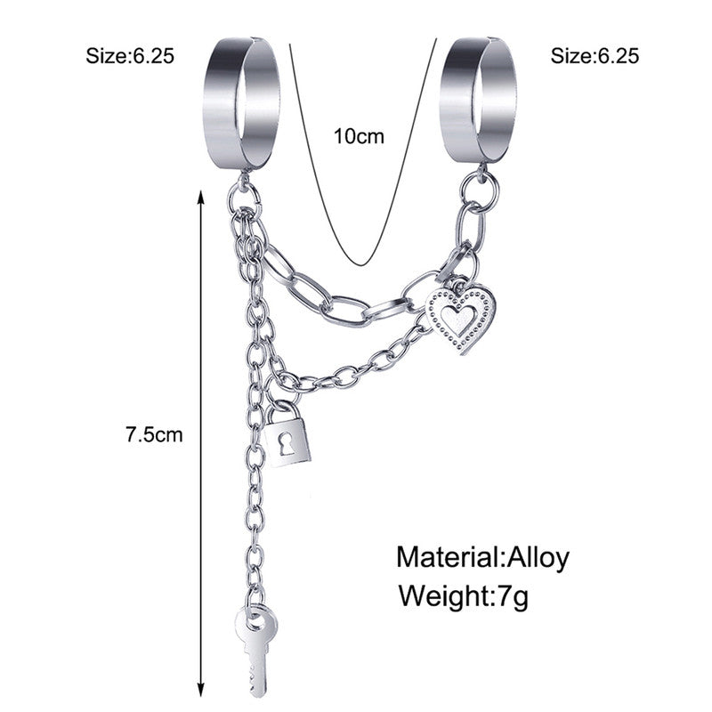 Silver-Toned Silver Plated Lock-Key Inspired Chain Rings For Women - MySmartBazaar