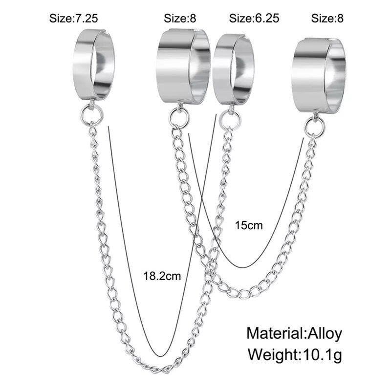 Silver-Toned Silver Plated Chain Rings Set of 2 For Women - MySmartBazaar