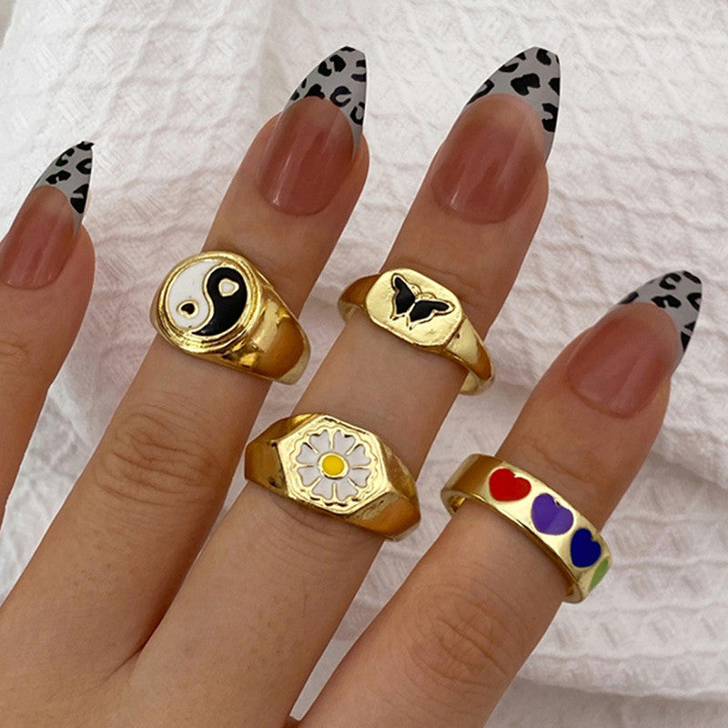 Multicolour Flower inspired Contemporary Stackable Rings Set of 4 For Women - MySmartBazaar