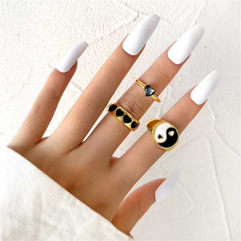 Black Gold Plated Yin-Yang inspired Stackable Rings Set of 3 For Women - MySmartBazaar