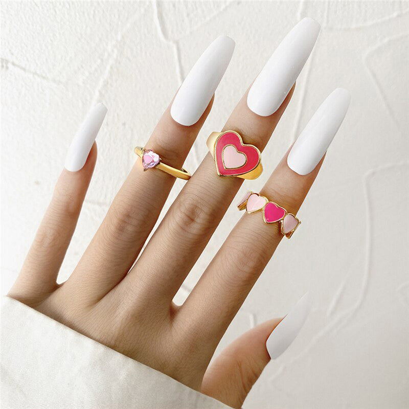 Pink Gold Plated Hearts inspired Stackable Rings Set of 3 For Women - MySmartBazaar