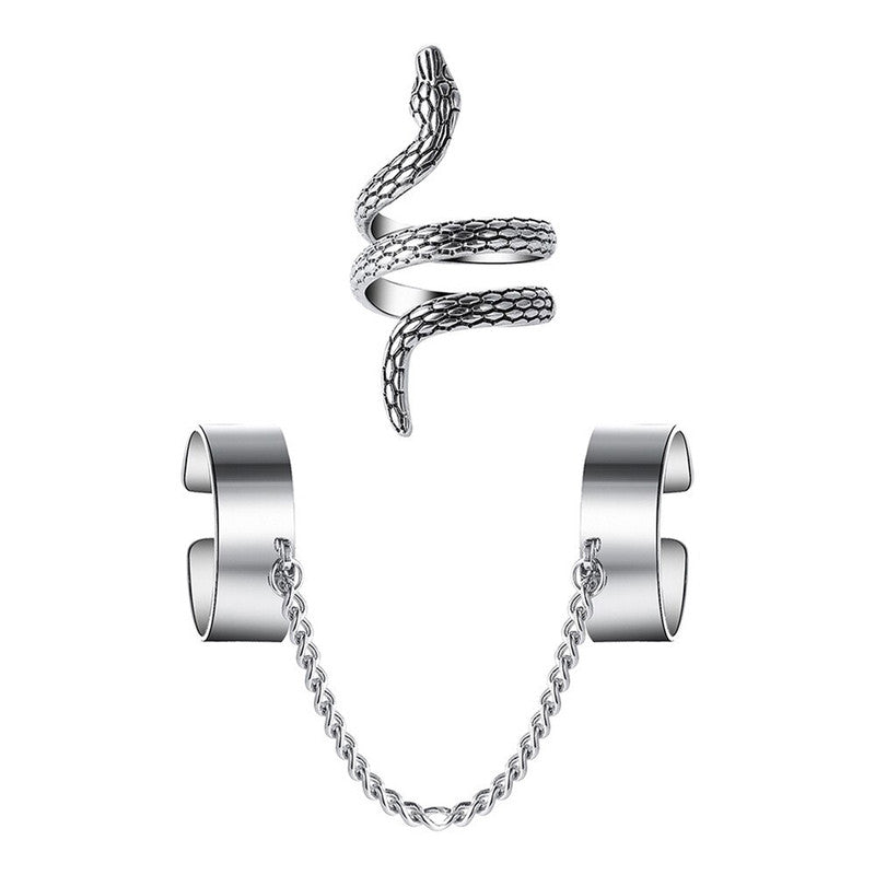 Silver Plated Snake inspired Contemporary Chain Rings Set of 2 For Women - MySmartBazaar