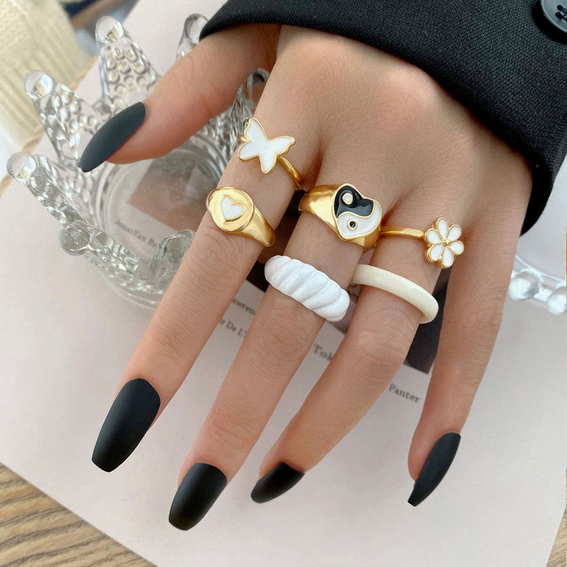 Gold Plated Floral Contemporary Stackable Rings Set of 6 For Women - MySmartBazaar
