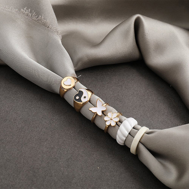 Gold Plated Floral Contemporary Stackable Rings Set of 6 For Women - MySmartBazaar