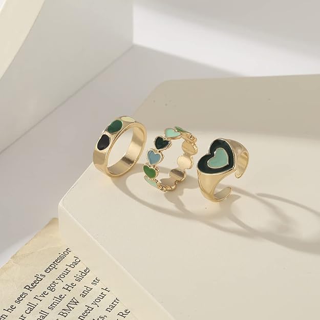 Green Gold Plated Hearts Stackable Rings Set of 3 For Women - MySmartBazaar