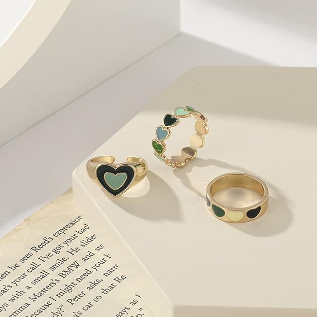 Green Gold Plated Hearts Stackable Rings Set of 3 For Women - MySmartBazaar