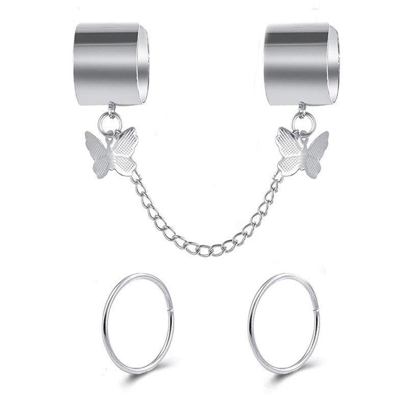 Silver Plated Butterfly Inspired Contemporary Chain Ring Set of 3 For Women - MySmartBazaar