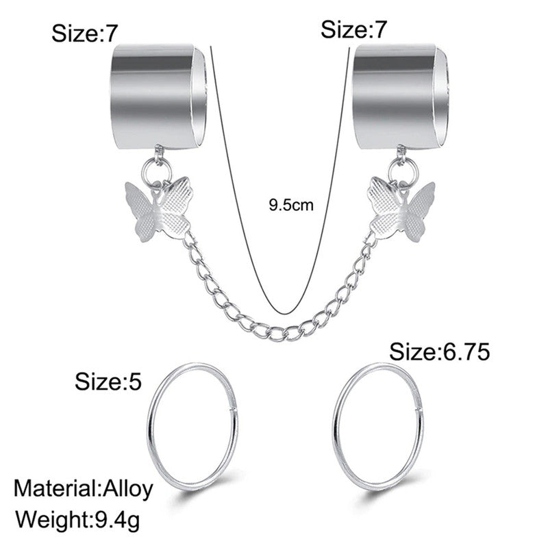 Silver Plated Butterfly Inspired Contemporary Chain Ring Set of 3 For Women - MySmartBazaar