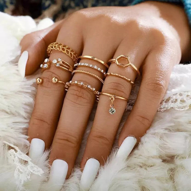 Gold Plated Gold-Toned Contemporary Stackable Rings Set of 8 For Women - MySmartBazaar