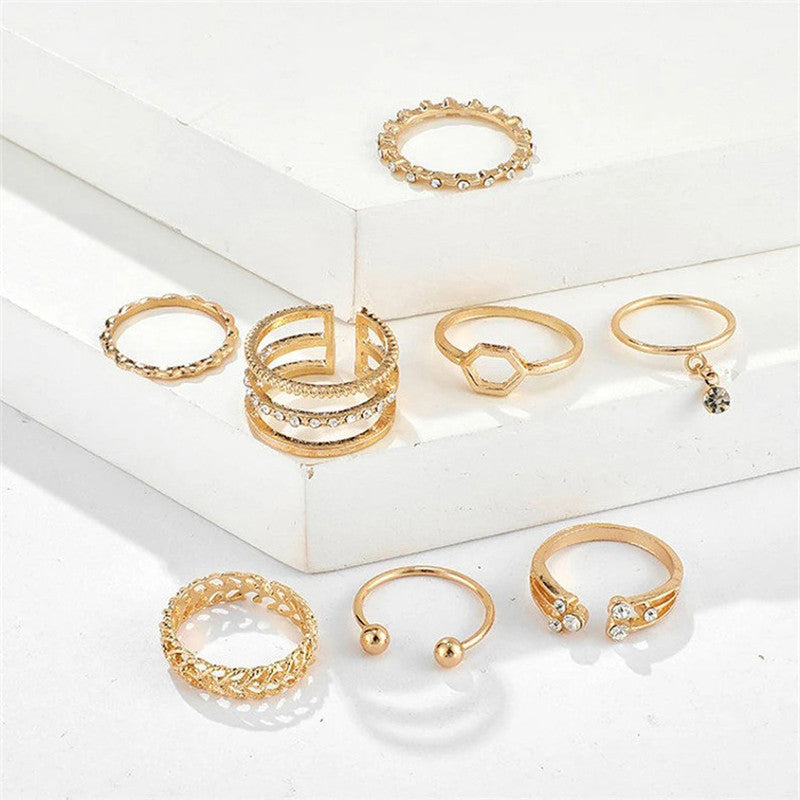 Gold Plated Gold-Toned Contemporary Stackable Rings Set of 8 For Women - MySmartBazaar