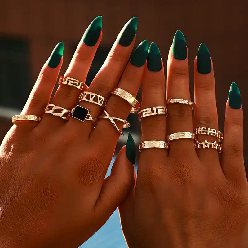 Gold Plated Contemporary Stackable Rings Set of 13 - MySmartBazaar