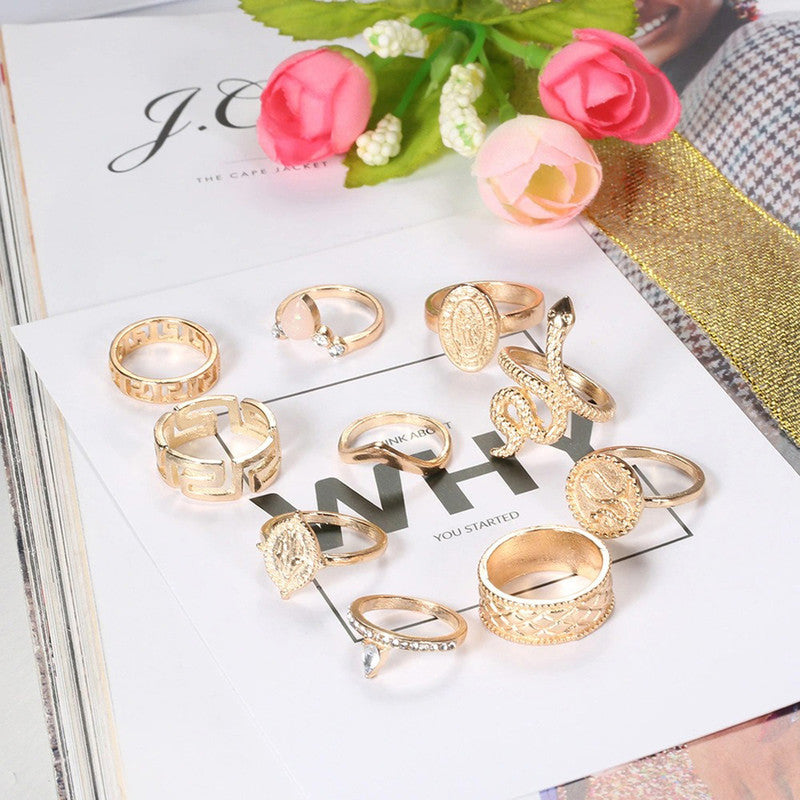 Gold Plated Snake Inspired Stackable Rings Set of 10 - MySmartBazaar