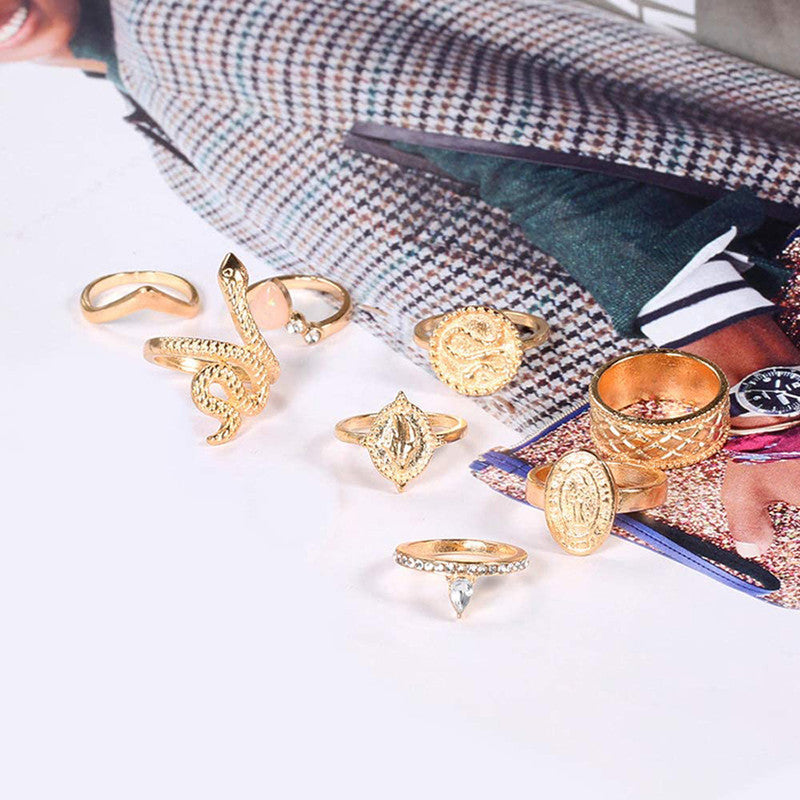 Gold Plated Snake Inspired Stackable Rings Set of 10 - MySmartBazaar